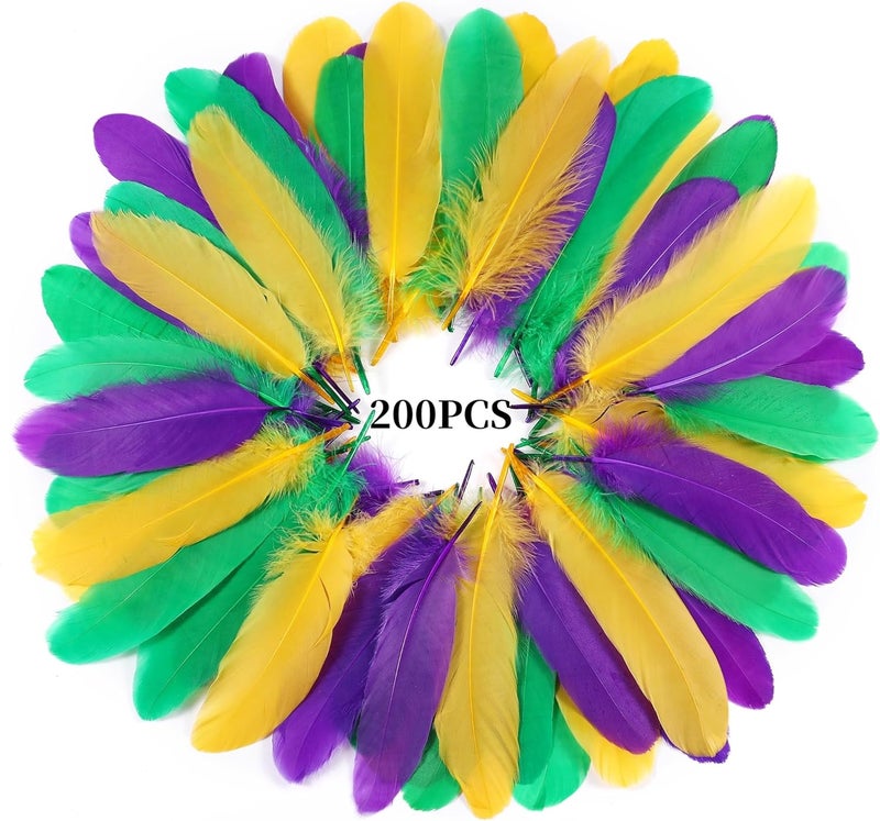 Holmgren Mardi Gras Craft Feathers Bulk - 200pcs 5-6inch Big Goose Feathers for Mardi Gras Decoration Carnival Masquerade Party Costume Decoration (Mardi Gras) - Image 3